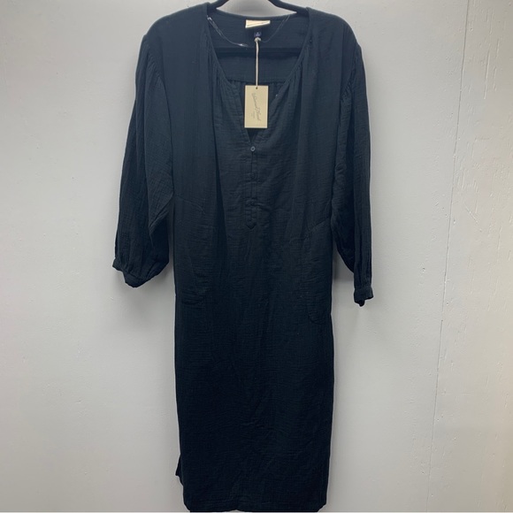 universal thread medium shirt dress balloon sleeve black gauze cotton midi new - Picture 1 of 13